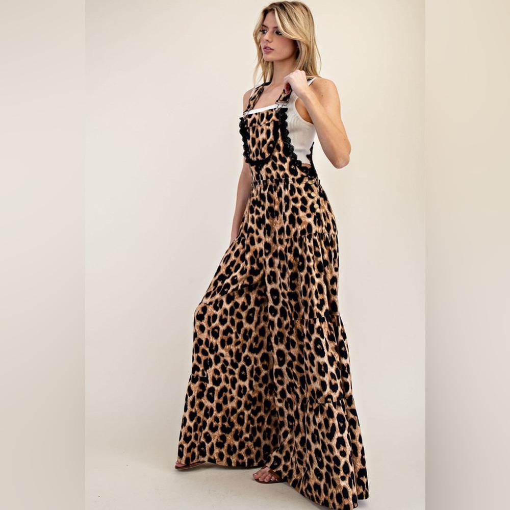 Cheetah Print Tiered Wide Leg Overalls - eesome - Picture 8 of 8